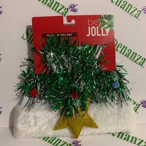 Ugly Christmas Hat Be Jolly Santa Tree Tinsel Poms Star Green Silver Red White